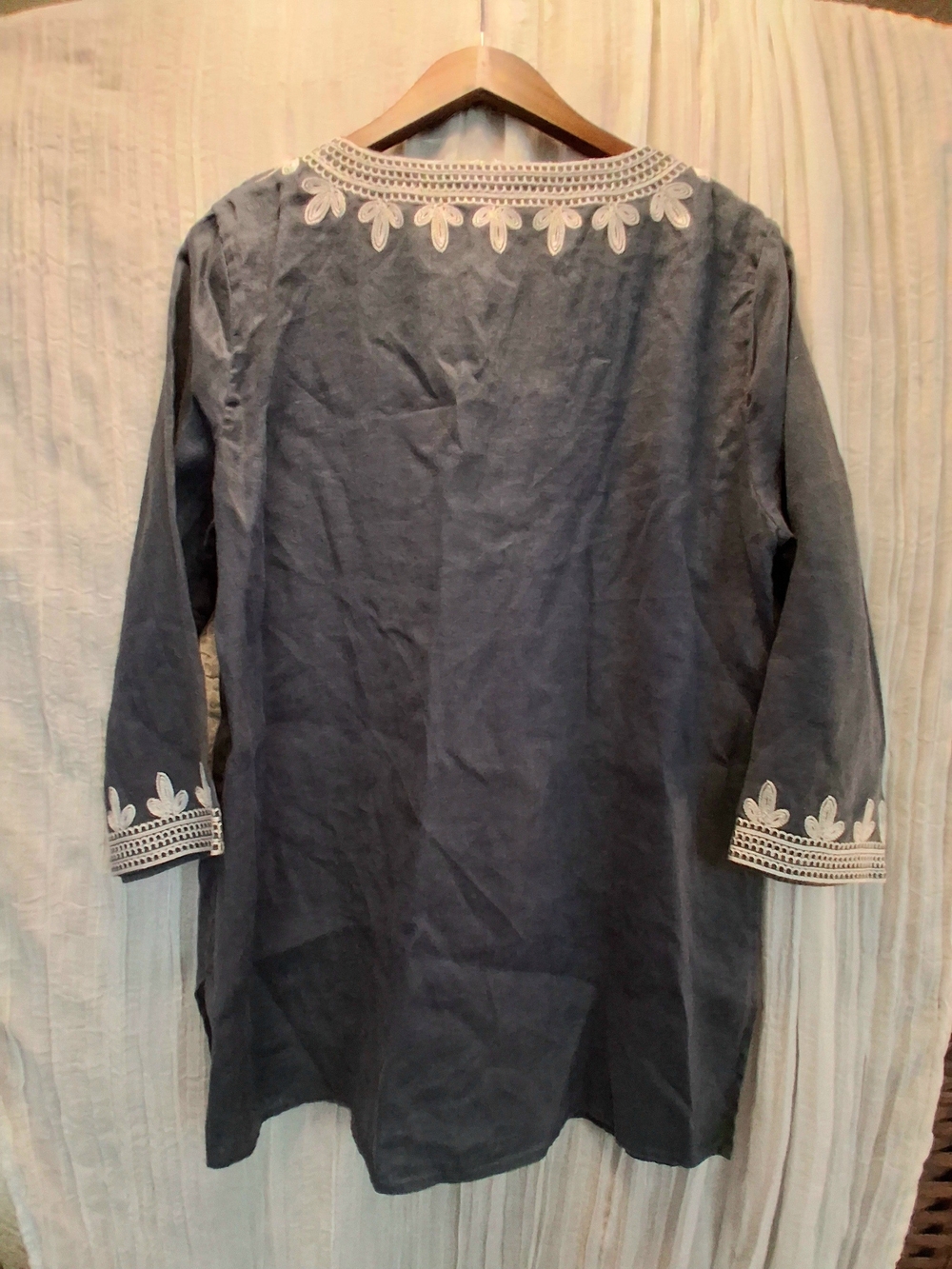 Navy Linen Tunic with White Embroidery - Picture 6 of 6